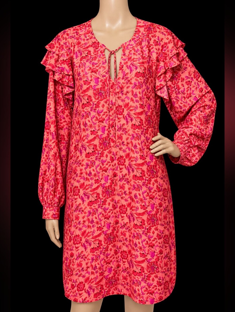 Vineyard Vines Papaya Floral Ruffle Sleeve Dress - L